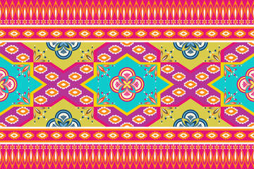 Geometric ethnic pattern with floral. Geometric ethnic pattern, Navajo, Native American tribal fabric design for clothing, textile, wrapping, background, wallpaper, carpet, embroidery