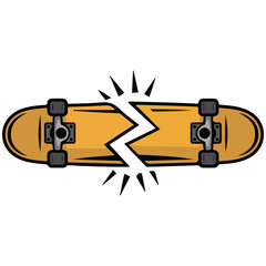 Broken skateboard isolated vector illustration on white background