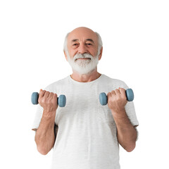 Senior man exercising with dumbbells.  Active and healthy lifestyle at older age.