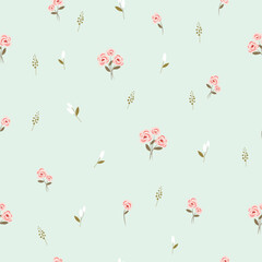 rose bunches and wild flowers seamless pattern , vector , illustration