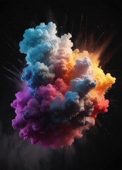 Fototapeta premium Multi-hued powder cloud explodes on black; intense motion , backdrop, burst, vibrant