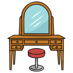 Vanity table with mirror isolated vector illustration on white background