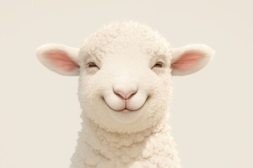 Fototapeta premium Cute lamb portrait with a gentle smile, soft fur, and a light background