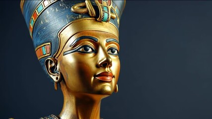 This striking video showcases a statue of an ancient egyptian female pharaoh adorned in traditional attire and striking a regal pose. The intricate details depict her status and cultural significance. - Powered by Adobe