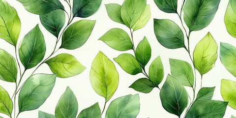 Delicate watercolor illustration of lush foliage pattern.