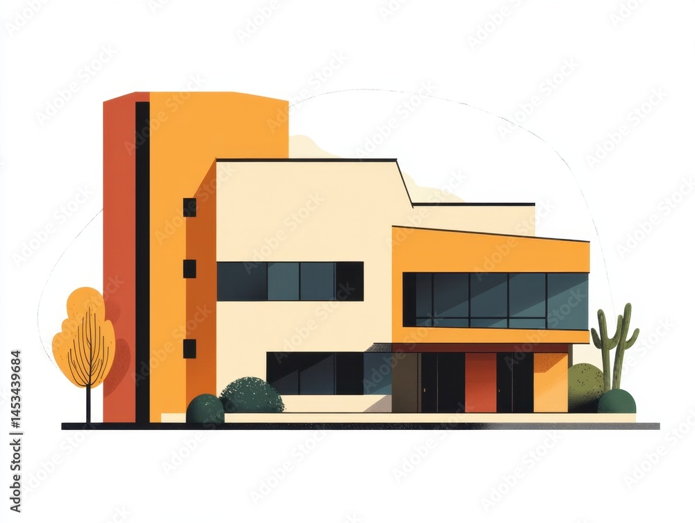 Poster modern architecture design with geometric shapes and warm color palette illustration