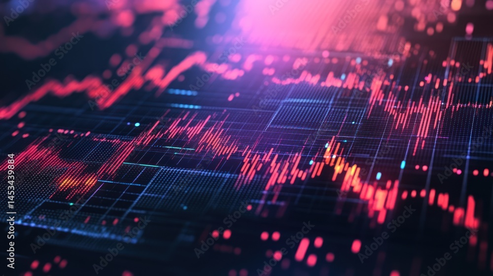 Poster fluctuating digital analysis visual showcasing trending finance metrics and insights