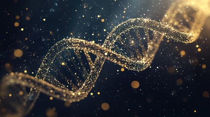 Abstract DNA helix with sparkling particles, representing scientific advancement