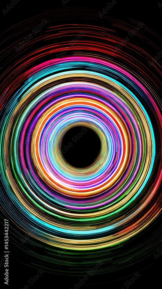 Poster abstract vortex of vibrant light trails against a dark backdrop creates a mesmerizing effect