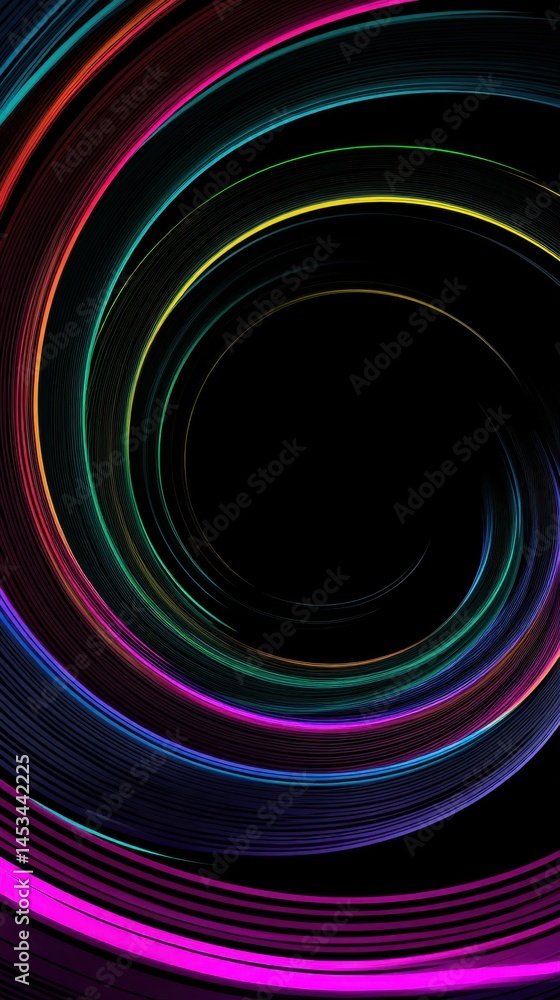 Poster abstract colorful swirl on black background for modern design and creative projects