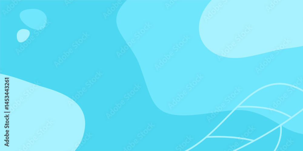 Fototapete blue summer background abstract shapes, waves and leaves patterns. design with empty space for text.