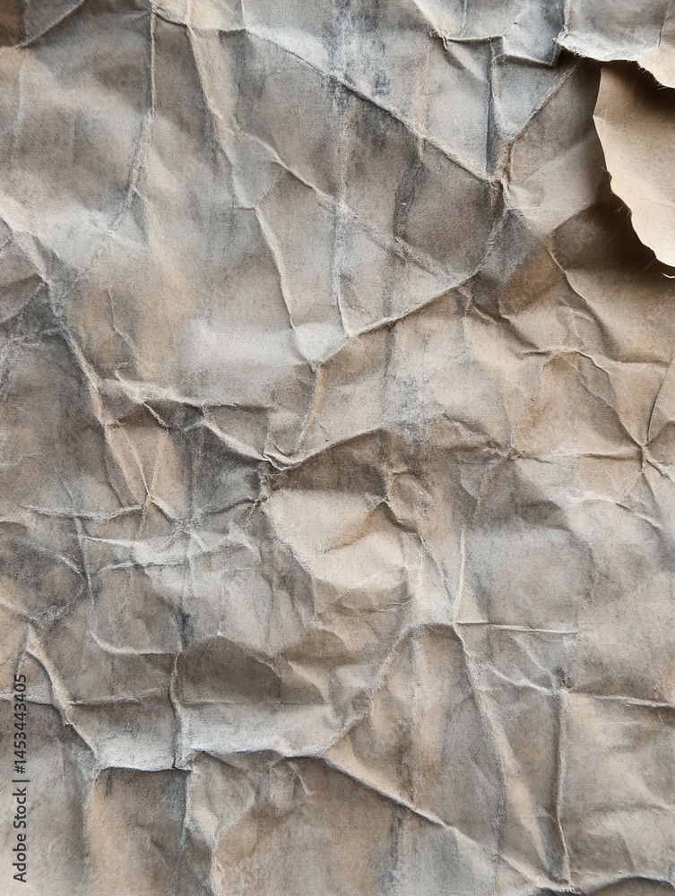 Poster crumpled paper texture with visible folds and creases creating a unique pattern of light and shadow