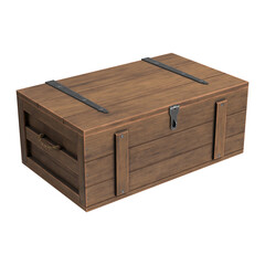 Vintage wooden crate box with metal lock and rope handles