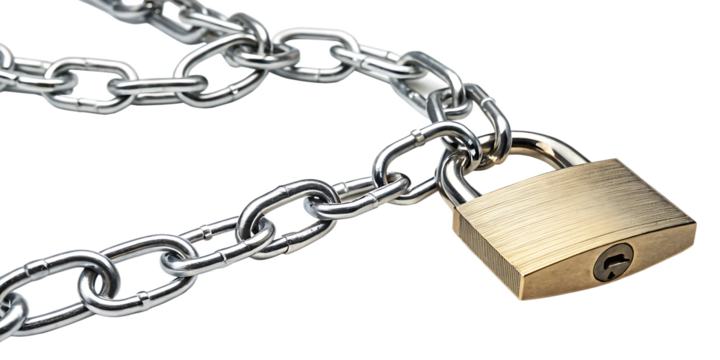 chain in with padlock on white background, PNG
