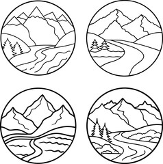river mount outline vector illustration, line art