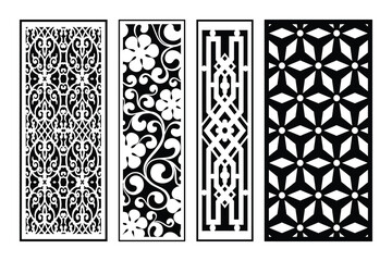 Set Of Four Decorative Vector Patterns Black And White Ornate Panels For Laser Cutting