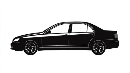 Obraz premium Black sedan silhouette side view vector graphic illustration