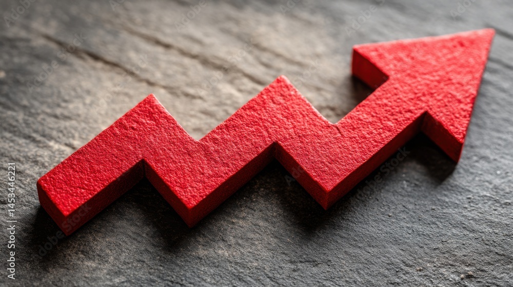 Poster striking red arrow symbolizing progress on a bold black background representing transition and movem