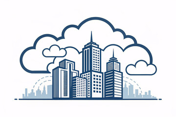 Obraz premium Cloud Computing Cityscape Skyline Modern Buildings