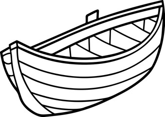 wooden boat outline vector illustration, line art