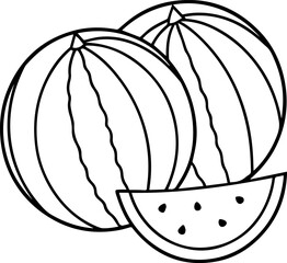 Watermelon outline vector illustration, line art