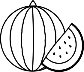 Watermelon outline vector illustration, line art