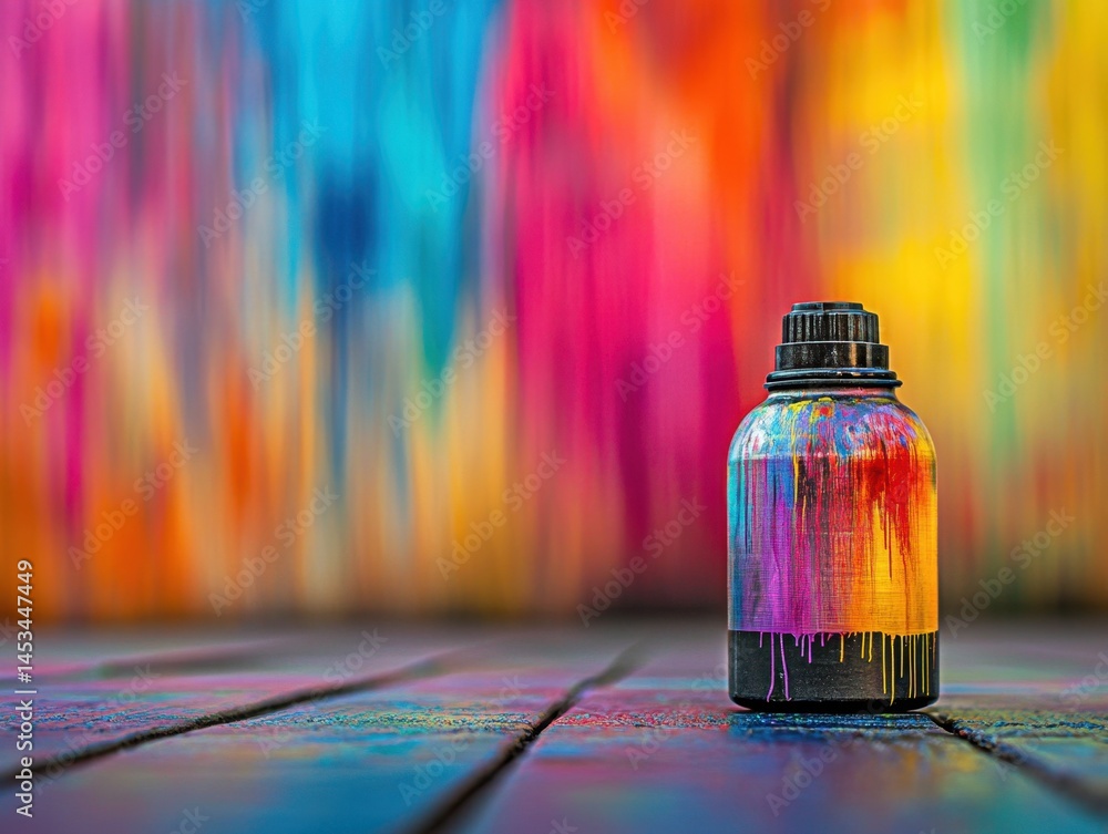 Poster vivid color explosion: a bottle of artistic expression on a colorful abstract backdrop