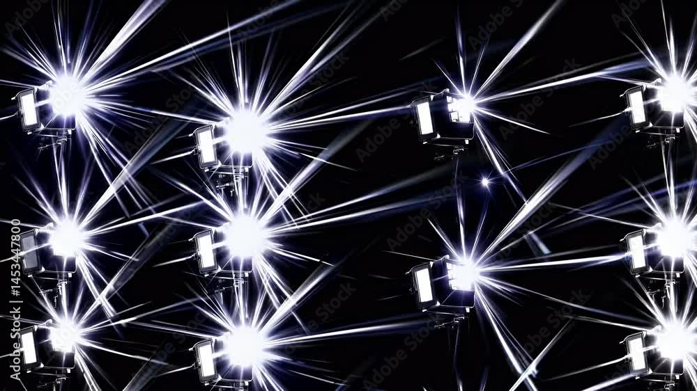 Poster abstract flashing light animation bright white beams lens flares camera flashes transitioning black 