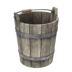 Fototapeta premium Rustic Wooden Bucket with Metal Bands and Handle