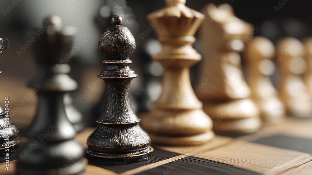 Poster elegant chess set displayed on a table representing strategic thinking and composed leadership in bu