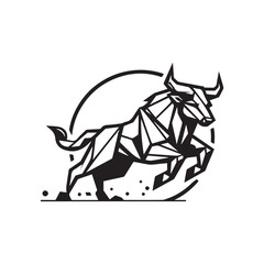 Origami Bull Logo – Bold Black and White Geometric Animal Symbol