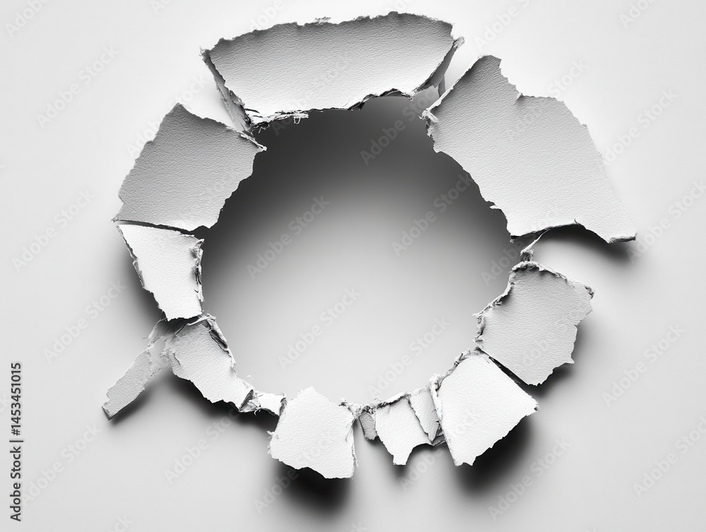 Poster torn white paper hole revealing empty space minimalist conceptual background image design element