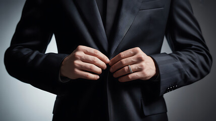 Obraz premium Man Adjusting His Suit Jacket A Close-Up Image of Professional Attire