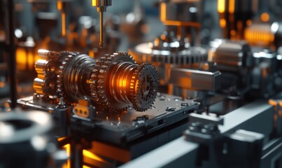Naklejka premium Precise Engineering: Gears in Motion, a Detailed Look into the World of Industrial Manufacturing