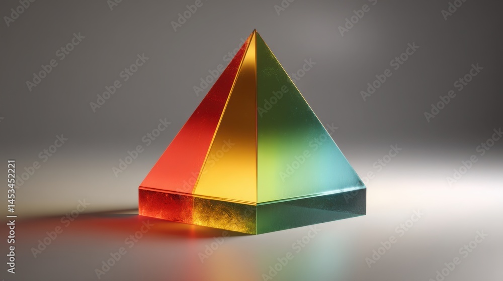 Poster colorful object on a table symbolizing the refracted insights and diverse models in financial prism 