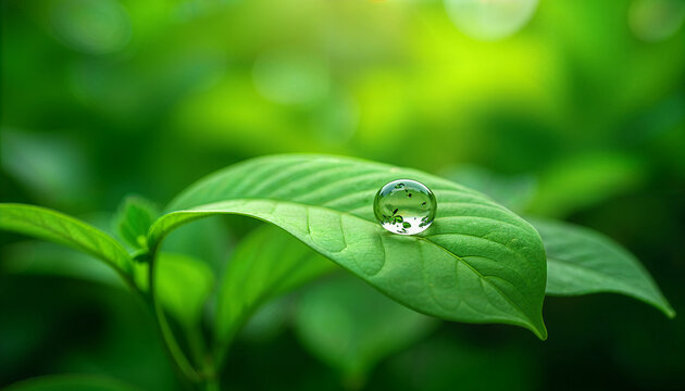 Green leaf with drops of dew. AI Generated - Powered by Adobe