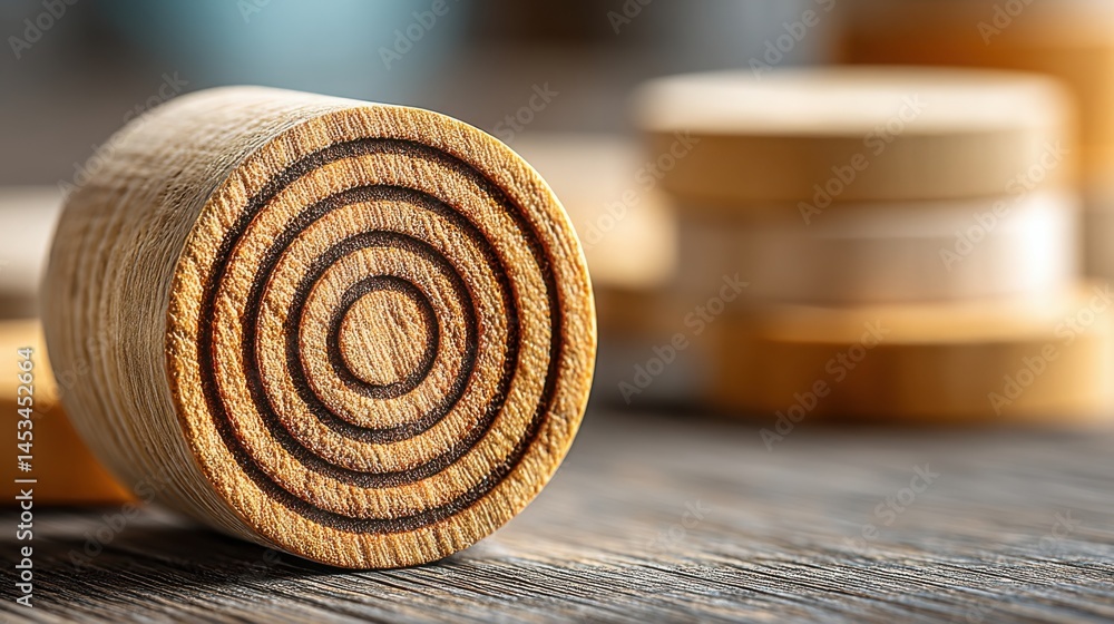Poster artistic wooden stamp featuring a spiral design representing focus-first business structure and clea