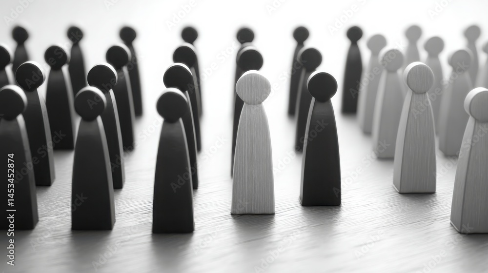 Poster group of people standing in a line representing cohesion and mindful asset diversification concept