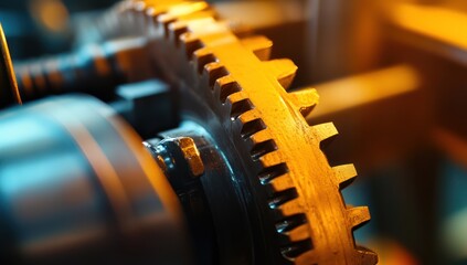 Close-up of Industrial Gear System: Precision Engineering and Mechanical Marvel