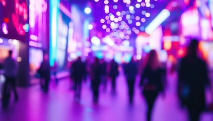 Blurred Night City Lights: Neon Glow and Urban Ambiance