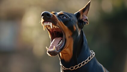 Aggressive Doberman Pinscher: A Powerful Portrait of Canine Intensity