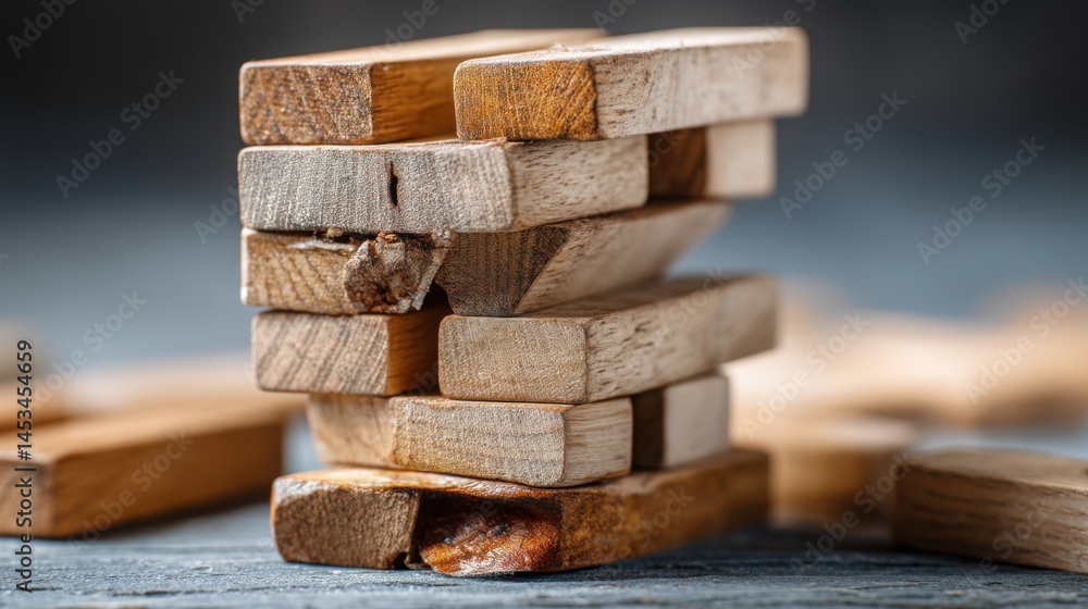 Poster a stack of wooden blocks symbolizing crisis-proof business models and innovative concepts for future