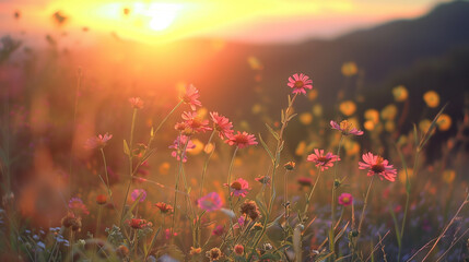 Obraz premium Midjourney Bot APP — 9/21/24, 2:56 PM Flowers at Sunset 