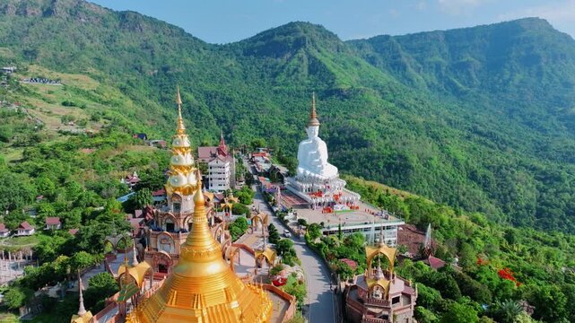Five Buddha statues, Thai temple in Phetchabun province, Wat Phra That Pha Sorn Kaew, Khao Kho, Thailand