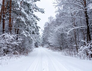 Fototapeta premium Snowy Path Through a Frozen Winter Forest