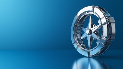 A vector illustration of a realistic geometric compass, elegantly positioned on a gradient blue background representing learning and creativity. 