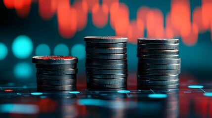Stacks of Coins on a Stock Market Graph Financial Growth Investment Concept