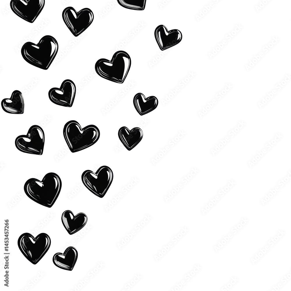 Poster ethereal cascade of luminous hearts on a deep inky canvas creating dreamy atmosphere