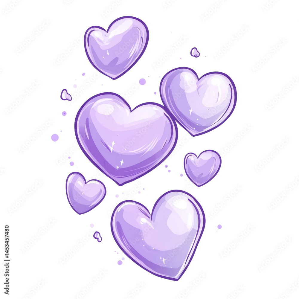 Poster floating hearts cluster in amethyst hues on a cleanly isolated presentation