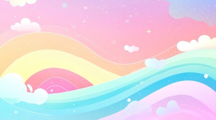 Abstract kawaii colorful sky rainbow background with soft gradient pastel shades, playful comic graphic style